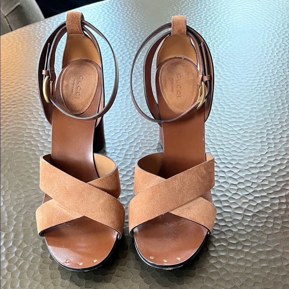 Gucci Tan Strappy Heels
